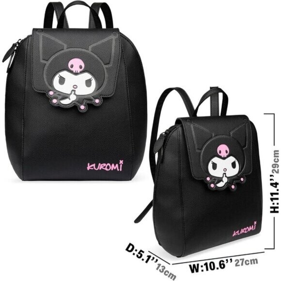 ⚡Women Teens Black Kuromi Mini PU Leather Adjustable Straps Kawaii Travel Bag